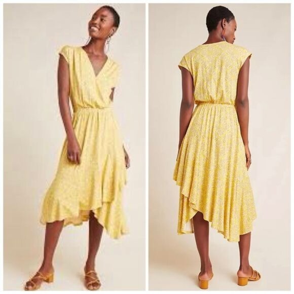 Anthropologie Maeve Fete in Yellow Motif Handkerchief Midi Dress size Medium - Picture 1 of 10
